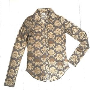 Wilfred Aritzia sheer vintage floral pattern shirt top xs